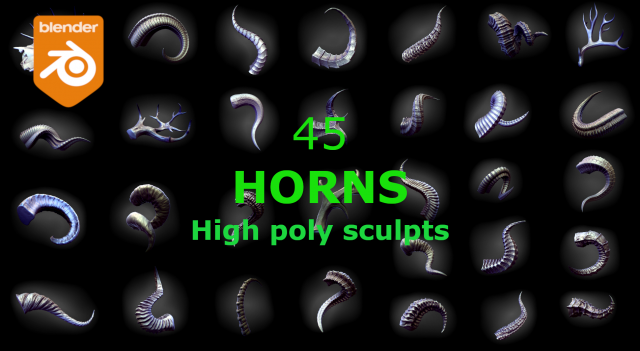 45 HORNS high poly sculpts Model 3D .c4d .max .obj .3ds .fbx .stl .blend 