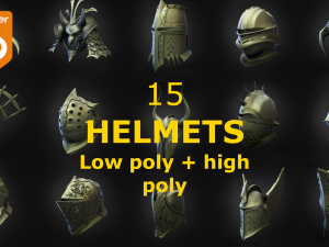 15 HELMETS Low poly and high poly 3D Model