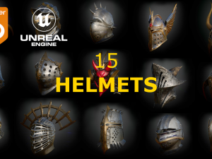 15 HELMETS Low poly and high poly Model 3D