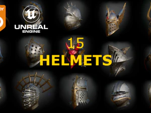 15 HELMETS Low poly and high poly 3D Model