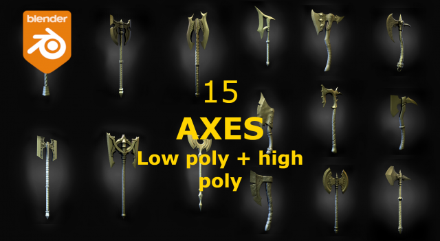 15 AXES Low poly and high poly 3D मॉडल .c4d .max .obj .3ds .fbx .stl .blend 