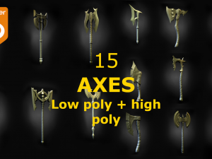 15 AXES Low poly and high poly 3D Model