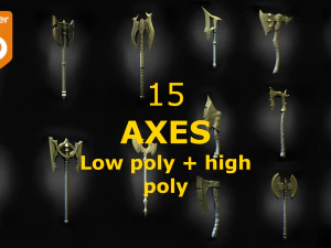 15 EIXOS Baixo poli e alto poli Modelo 3D