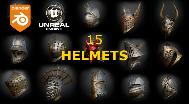 15 HELMETS Game Ready 3D Модель .c4d .max .obj .3ds .fbx .stl .blend 