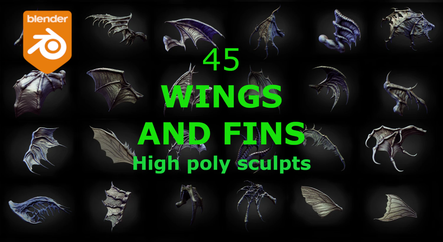 45 WINGS AND FINS high poly sculpts 3D Model .c4d .max .obj .3ds .fbx .stl .blend 