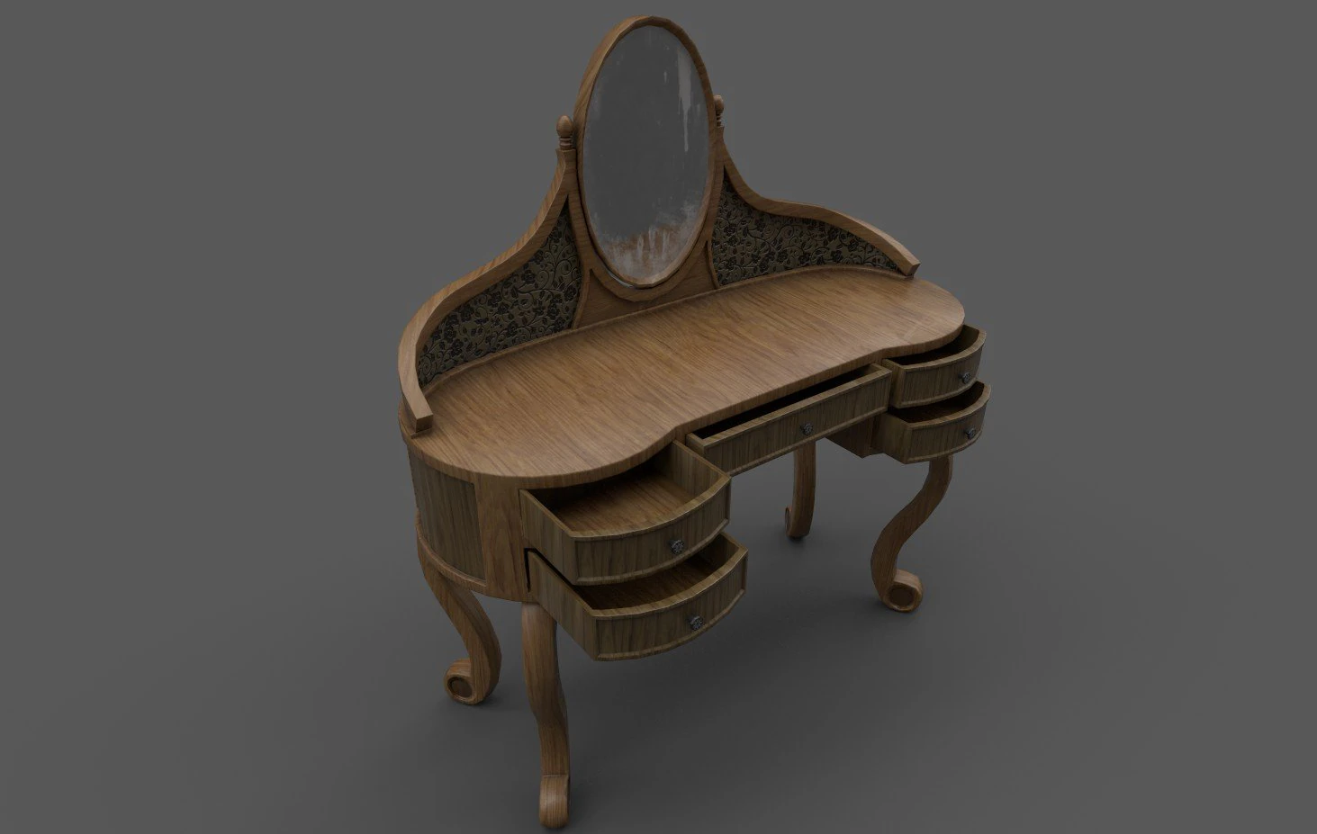old dresser with mirror 3D Model .c4d .max .obj .3ds .fbx .stl .blend 