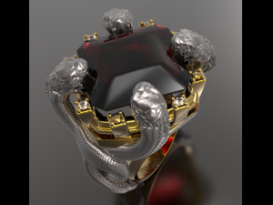 hyper ring with 4 snakes and garnet and diamonds 3D Print Model