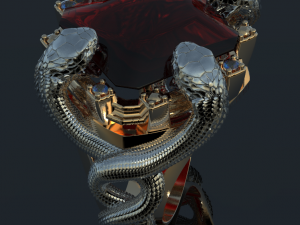 hyper ring with 4 snakes and garnet and diamonds 3D 프린트 모델