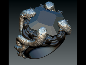 hyper ring with 4 snakes and garnet and diamonds 3D 프린트 모델