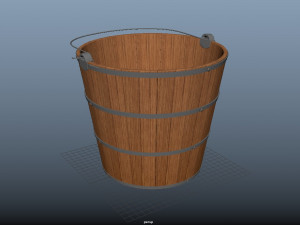 wooden bucket with handle 3D Model