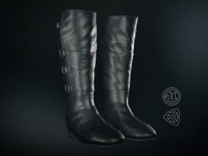 black leather boots 2 3D Model