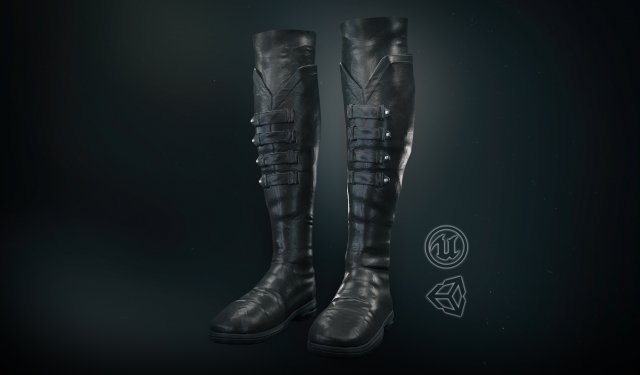 black leather boots 3 3D 模型 .c4d .max .obj .3ds .fbx .stl .blend 