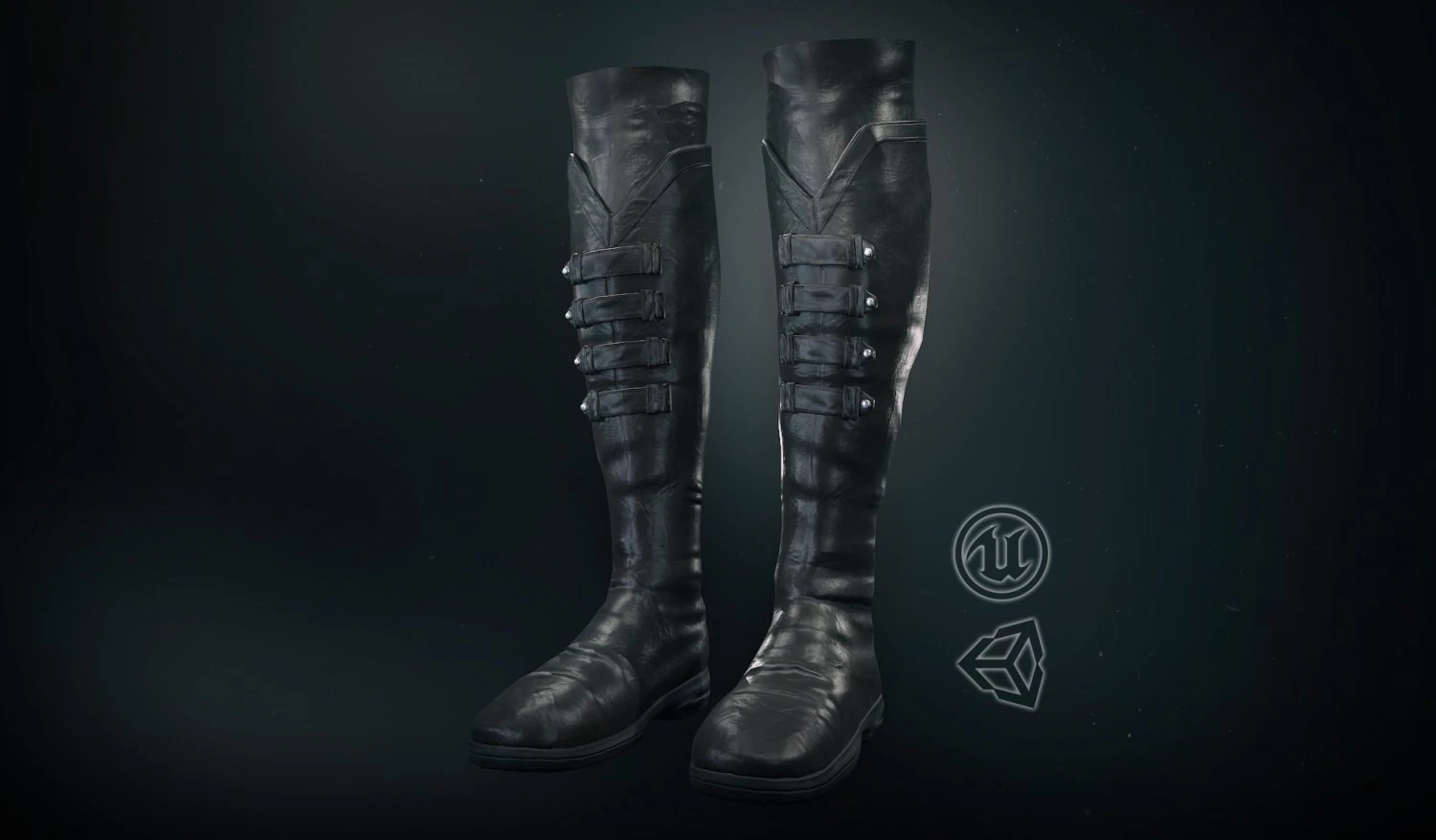 black leather boots 3 3D Model .c4d .max .obj .3ds .fbx .stl .blend 