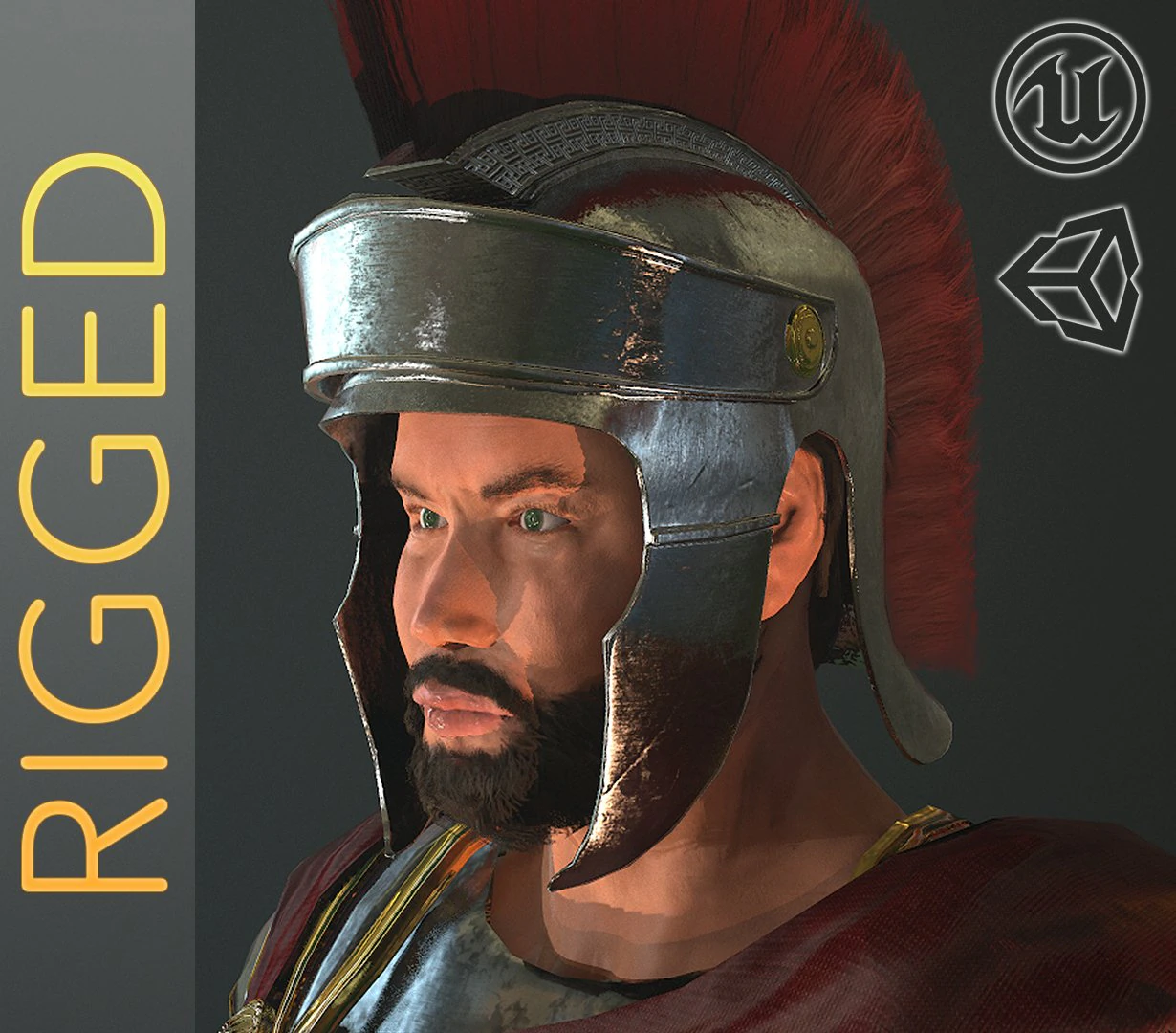 roman soldier with beard rigged 3D Model .c4d .max .obj .3ds .fbx .stl .blend 