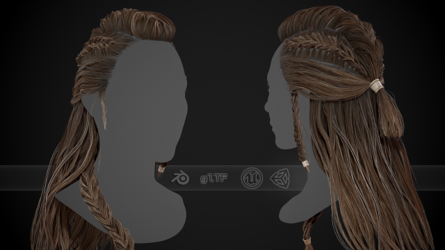 Female Hair Cards Style 1 - Viking Hair Model 3D .c4d .max .obj .3ds .fbx .stl .blend