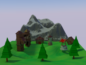 populated landscape lowpoly 3D 모델