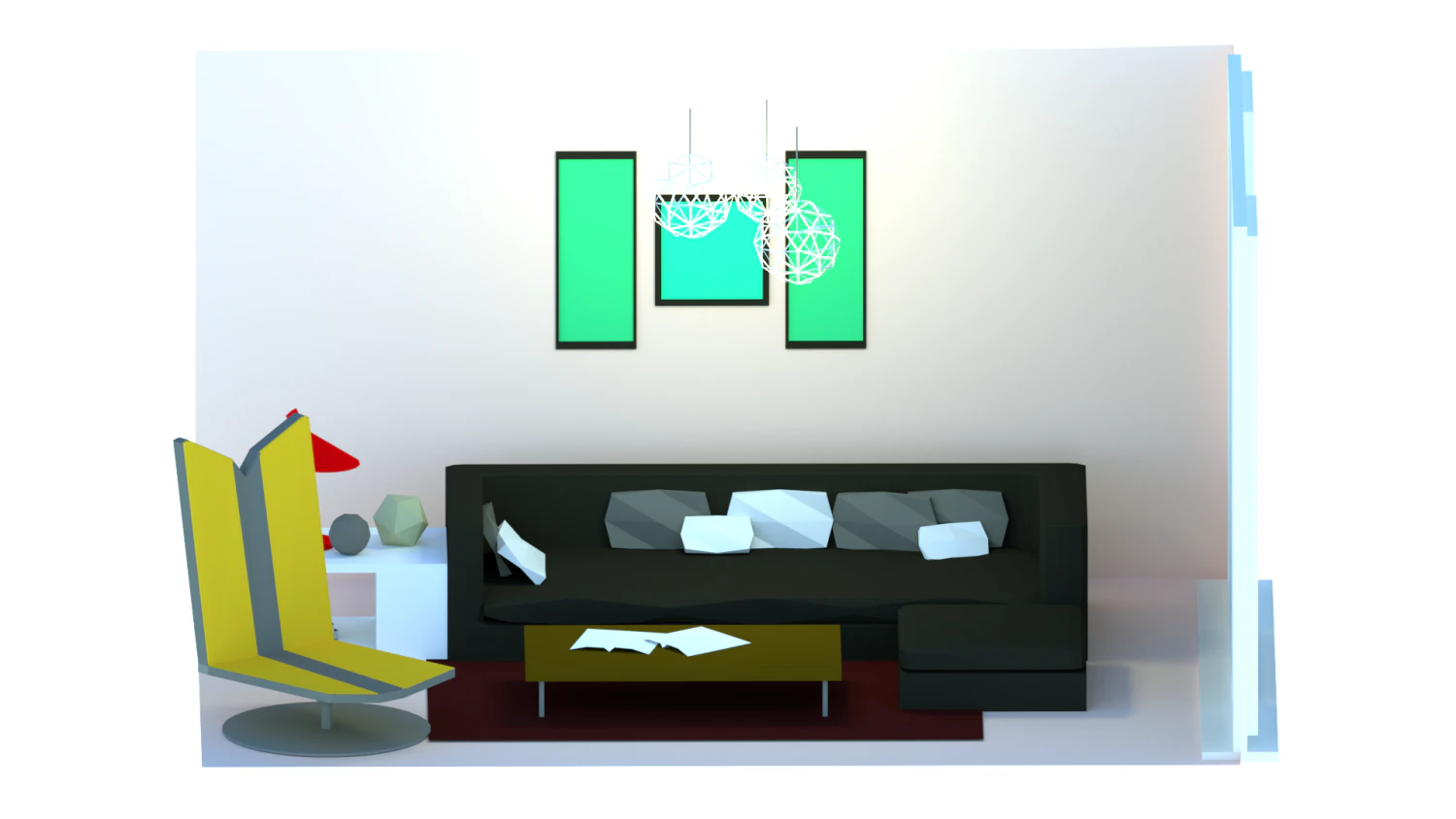 living room low-poly interior 3D Model .c4d .max .obj .3ds .fbx .stl .blend 