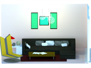 interior poli rendah ruang tamu Model 3D