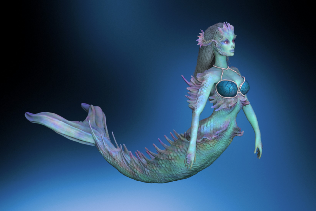 Mermaid high poly and 3d print 3D मॉडल .c4d .max .obj .3ds .fbx .stl .blend 