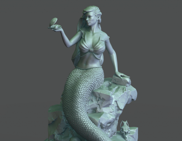 mermaid on the stone 3d print model stl 3D Принт Модель .c4d .max .obj .3ds .fbx .stl .blend 