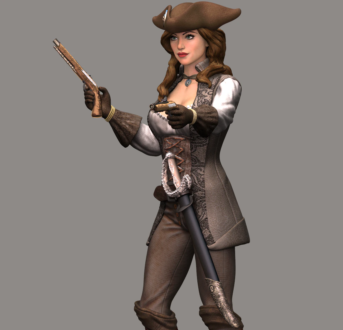 mulher pirata high poly Modelo 3D .c4d .max .obj .3ds .fbx .stl .blend