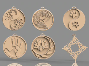 set of pendants 6 pieces stl 3D Print Model