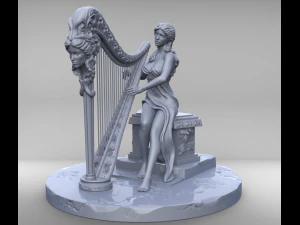 mulher com harpa stl3d impress&atilde;o modelo high poly Modelo de Impressão 3D