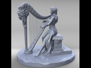 mulher com harpa stl3d impress&atilde;o modelo high poly Modelo de Impressão 3D