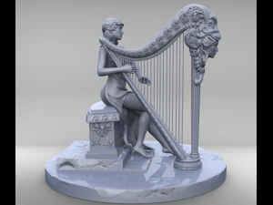 mulher com harpa stl3d impress&atilde;o modelo high poly Modelo de Impressão 3D