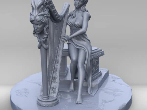 mulher com harpa stl3d impress&atilde;o modelo high poly Modelo de Impressão 3D
