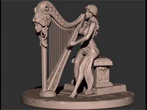 mulher com harpa stl3d impress&atilde;o modelo high poly Modelo de Impressão 3D