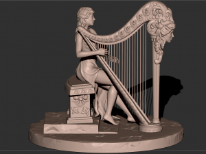 woman with harp stl3d print model high poly Modèles 3D en vedette