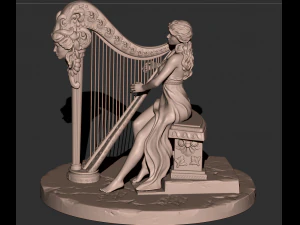 mulher com harpa stl3d impress&atilde;o modelo high poly Modelo de Impressão 3D