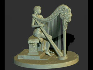 mulher com harpa stl3d impress&atilde;o modelo high poly Modelo de Impressão 3D