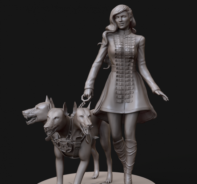 model woman with hell dog 3d print and high poly 3D Baskı Modeli .c4d .max .obj .3ds .fbx .stl .blend 