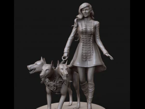 modelo de mulher com cachorro do inferno impressão 3D e alto poli Modelo de Impressão 3D
