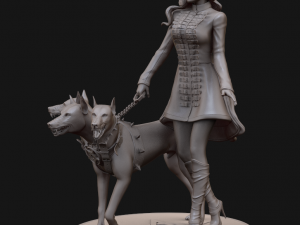 model woman with hell dog 3d print and high poly 3D Baskı Modeli