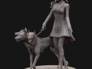 жінка-модель із 3d-принтом пекельного пса та високим полі 3D Принт Модель