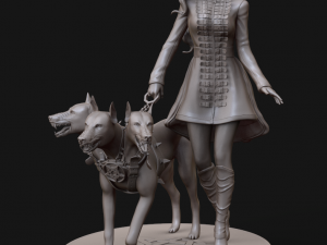 model woman with hell dog 3d print and high poly 3D Baskı Modeli