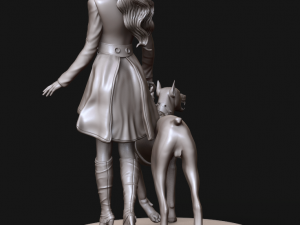 model woman with hell dog 3d print and high poly 3D Baskı Modeli