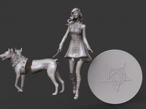 model woman with hell dog 3d print and high poly 3D Baskı Modeli