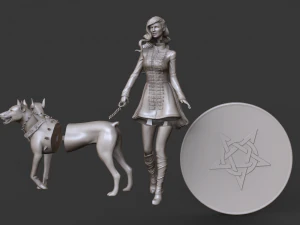 жінка-модель із 3d-принтом пекельного пса та високим полі 3D Принт Модель