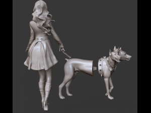 model woman with hell dog 3d print and high poly 3D Baskı Modeli