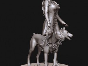model woman with hell dog 3d print and high poly 3D Baskı Modeli