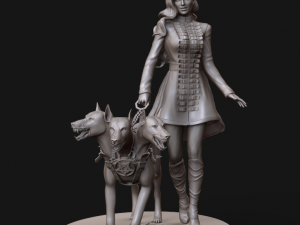 model woman with hell dog 3d print and high poly 3D Baskı Modeli