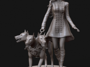 model woman with hell dog 3d print and high poly 3D Baskı Modeli