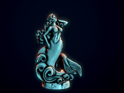 Mermaid on the waves 3D Print Model