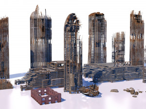 buildings and skyscrapers in ruins Model 3D