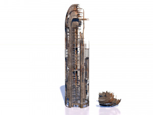 buildings and skyscrapers in ruins Model 3D