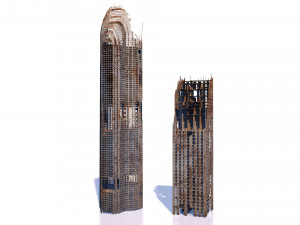 buildings and skyscrapers in ruins Model 3D